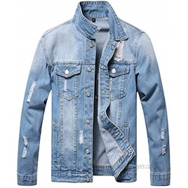 JSACYTF Men’s Denim Jacket Ripped Long Sleeve Jean Jacket Coat for Men