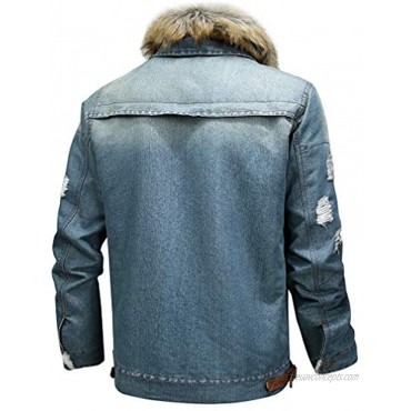 Lavnis Men's Denim Fleece Jacket Casual Faux Fur Collar Sherpa Coat Jeans Trucker Jacket