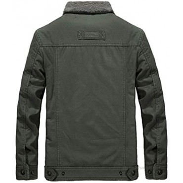 Lavnis Men's Military Trucker Jacket Casual Cotton Button Down Fleece Denim Jacket