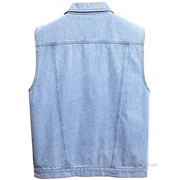 LONGBIDA Mens Ripped Denim Vest Sleeveless Slim Fit Retro Distressed Jean Jacket