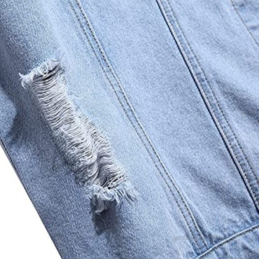 LONGBIDA Mens Ripped Denim Vest Sleeveless Slim Fit Retro Distressed Jean Jacket