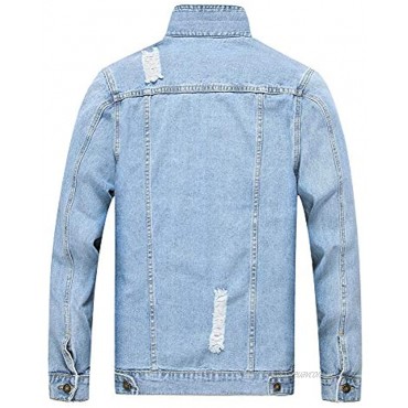 LZLER Jean Jacket for Men Classic Ripped Slim Denim Jacket with Holes