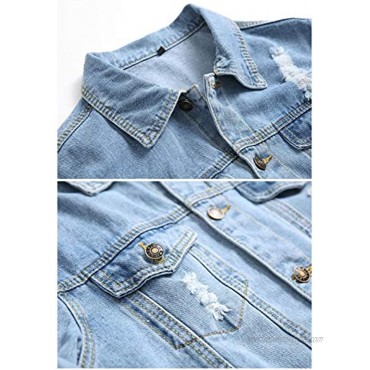 LZLER Jean Jacket for Men Classic Ripped Slim Denim Jacket with Holes