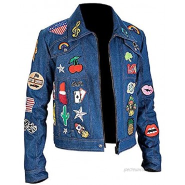 Mens Pop Rock Punk Multi Patches Blue Denim Jacket