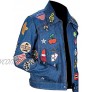 Mens Pop Rock Punk Multi Patches Blue Denim Jacket