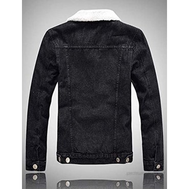 Omoone Men's Long Sleeves Lapel Sherpa Fleece Lined Black Jean Denim Jacket Coat