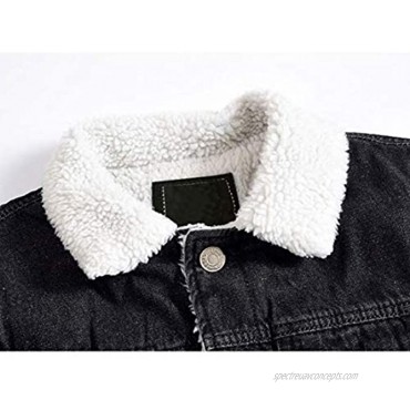 Omoone Men's Long Sleeves Lapel Sherpa Fleece Lined Black Jean Denim Jacket Coat