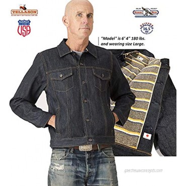 Tellason Made in USA Men's Blanket Lined 16.5 oz Japanese Kaihara Raw Selvedge Denim Jean Jacket