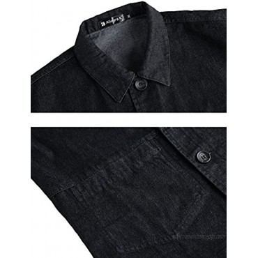 uxcell Men Casual Long Sleeve Black Vintage Dark Denim Jean Jacket