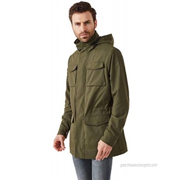 Escalier Men's Lightweight Windbreaker Jacket Hooded Outdoor Parka Jackets Water Resistant Army Green XX-Large