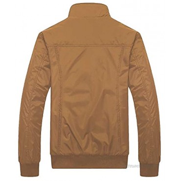 Locachy Men's Stand Collar Softshell Jacket Outerwear Lightweight Zipper Windbreaker Flight Bomber Coat with Shoulder Straps