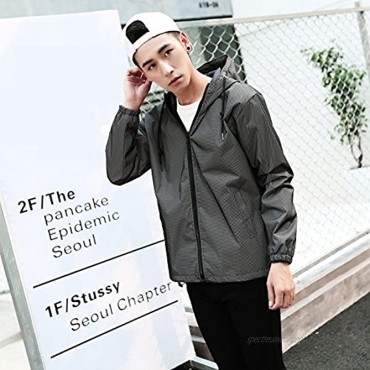 LZLRUN Reflective Jacket Casual Hiphop Windbreaker Night Sporting Coat Hooded Fluorescent Clothing