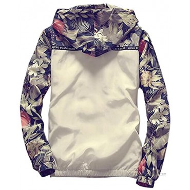 sandbank Men’s Casual Floral Print Lightweight Hooded Jacket Windbreaker Hoodie