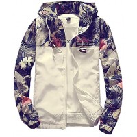 sandbank Men’s Casual Floral Print Lightweight Hooded Jacket Windbreaker Hoodie