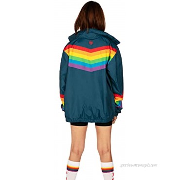 Tipsy Elves Rainglow Jacket Blue Rainbow Striped Windbreaker