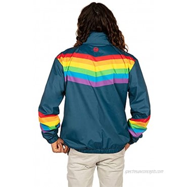 Tipsy Elves Rainglow Jacket Blue Rainbow Striped Windbreaker