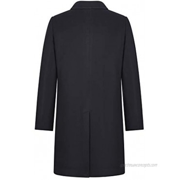 AIYIMEI Men Wool Cashmere Coat Men's Long Classic Shirt Collar Single Breasted Concealed Front Wool with Cashmere Overcoat