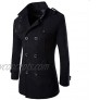 AOWOFS Men's Mid Long Wool Blend Pea Coat Double Breasted Stand Collar Overcoat Trench Coat