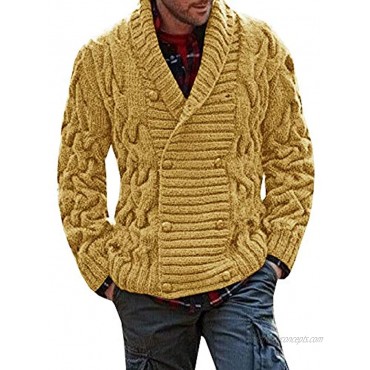 Bbalizko Mens Shawl Collar Chunky Cardigan Double Breasted Cable Knit Sweater Jacket