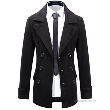 Beninos Mens Wool Slim Fit Double Breasted Half Trench Coat