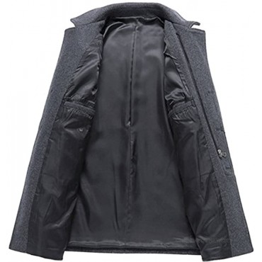 chouyatou Men's Classic Notched Collar Button-Zip Front Wool Blend Midi Pea Coats Detachable Hood