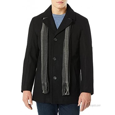 Cole Haan Men's Melton Wool Car Coat with Scarf