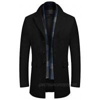 COOFANDY Men's Slim Fit Winter Warm Short Wool Blend Coat Business Jacket with Detachable Wool Scarf Black S