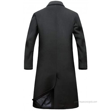 ebossy Men's Wool Blend Full Length Overcoat Single Breasted Long Coat with Flap Pocket