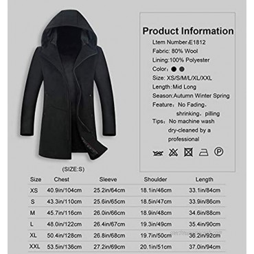 ELETOP Men's Coat 80% Wool Blend Overcoat Winter Long Pea Coat Classic Hooded Jacket