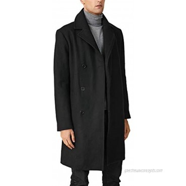 Escalier Men's Wool Trench Coat Winter Long Jacket Single Breasted Slim Fit Warm Overcoat Business