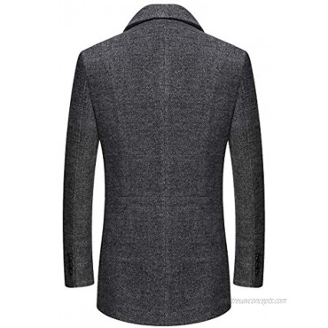 FAXIKIO Men's Slim Fit Top Coat Trench Wool Blend Overcoat Knee Length Winter Jacket