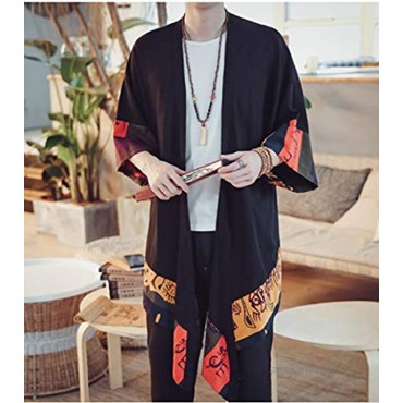 HZCX FASHION Men's Cotton Linen Long Kimono Jackets Open Front Cardigan Cloak
