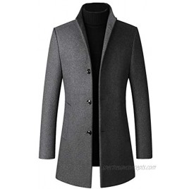 LaovanIn Men's Trench Coat Winter Long Jackets Business Wool Blend Pea Coat Single Breasted Overcoat Windproof