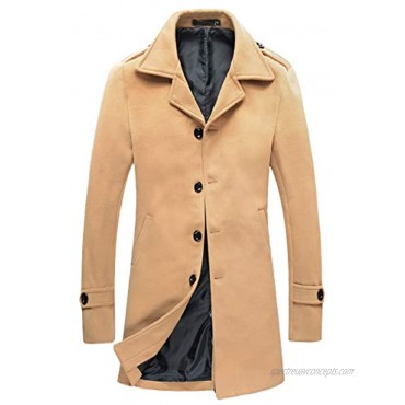 Mens Single Breasted Trench Coat Slim Fit Notched Collar Overcoat