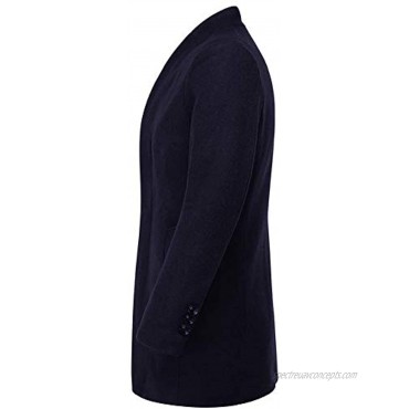 Mens Stylish Woolen Overcoat Slim Fit Mid Long Stand Collar Warm Trench Coat