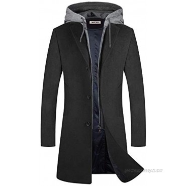 Mens Trench Coat Wool Blend Top Pea Coat Winter Long Single Breasted Classic Stylish Business Overcoat