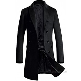Mordenmiss Men's Premium Double Breasted Woolen Pea Coat Notched Collar Overcoat