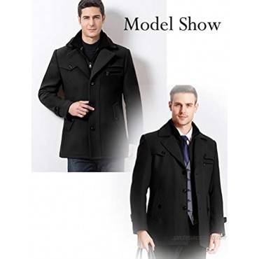 Mordenmiss Men's Quilted Wool Coat Slim Fit Single Breasted Thick Walker Coat with Romveable Collar