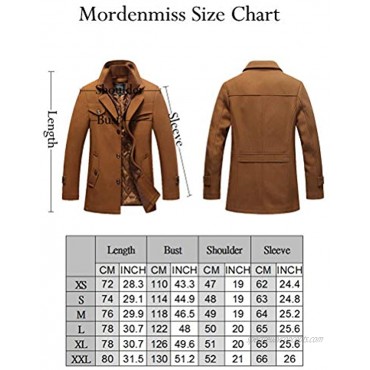 Mordenmiss Men's Quilted Wool Coat Slim Fit Single Breasted Thick Walker Coat with Romveable Collar