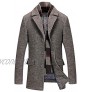MY'S Men's Slim Fit Pea Coat Single Breasted Short Thicken Wool Coat with Detachable Scarf