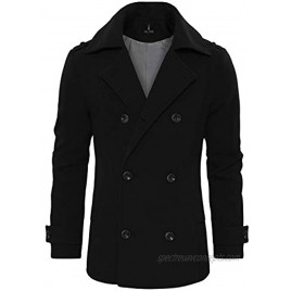 TAM WARE Men's Stylish Wool Blend Double Breasted Pea Coat