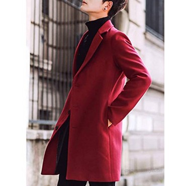 Tanming Men's Casual Lapel Collar Wool Blend Single Breasted Mid-Length Jacket Coats