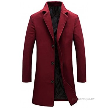 Tanming Men's Casual Lapel Collar Wool Blend Single Breasted Mid-Length Jacket Coats