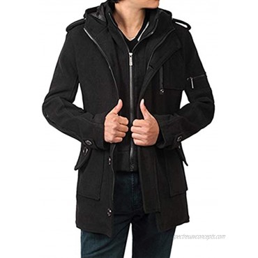 YFFUSHI Mens Winter Warm Men's Business Woolen Trench Jacket Overcoat Hooded Pea Coat
