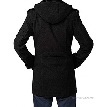 YFFUSHI Mens Winter Warm Men's Business Woolen Trench Jacket Overcoat Hooded Pea Coat