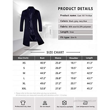 zeetoo Men's Wool Trench Coat Winter Slim Fit Wool Jacket Long Peacoat Overcoat