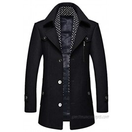 ZHPUAT Men’s Wool Coat Thermal Pea Coat Winter Trench Coat with Single Double Breasted