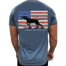 Country Life Outfitters Pointer Dog Americaan Flag Indigo Blue Mens Short Sleeve T-Shirt