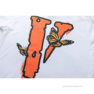 Vlone T Shirt Butterfly Graffiti Orange Big V Letter Short Sleeve Men's and Women's T-Shirts