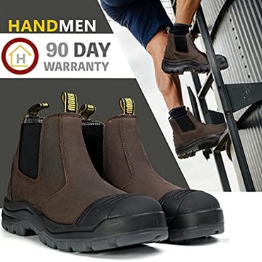 HANDMEN Work Boots for Men Steel Toe Waterproof Working Boots Slip Resistant Slip-on Safety EH Working Shoes Dark Brown